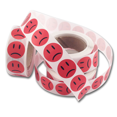 Sad, Red Smiley Stickers 2 cm